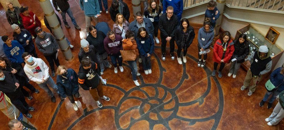 A group taking a tour of the saint mary's college science building